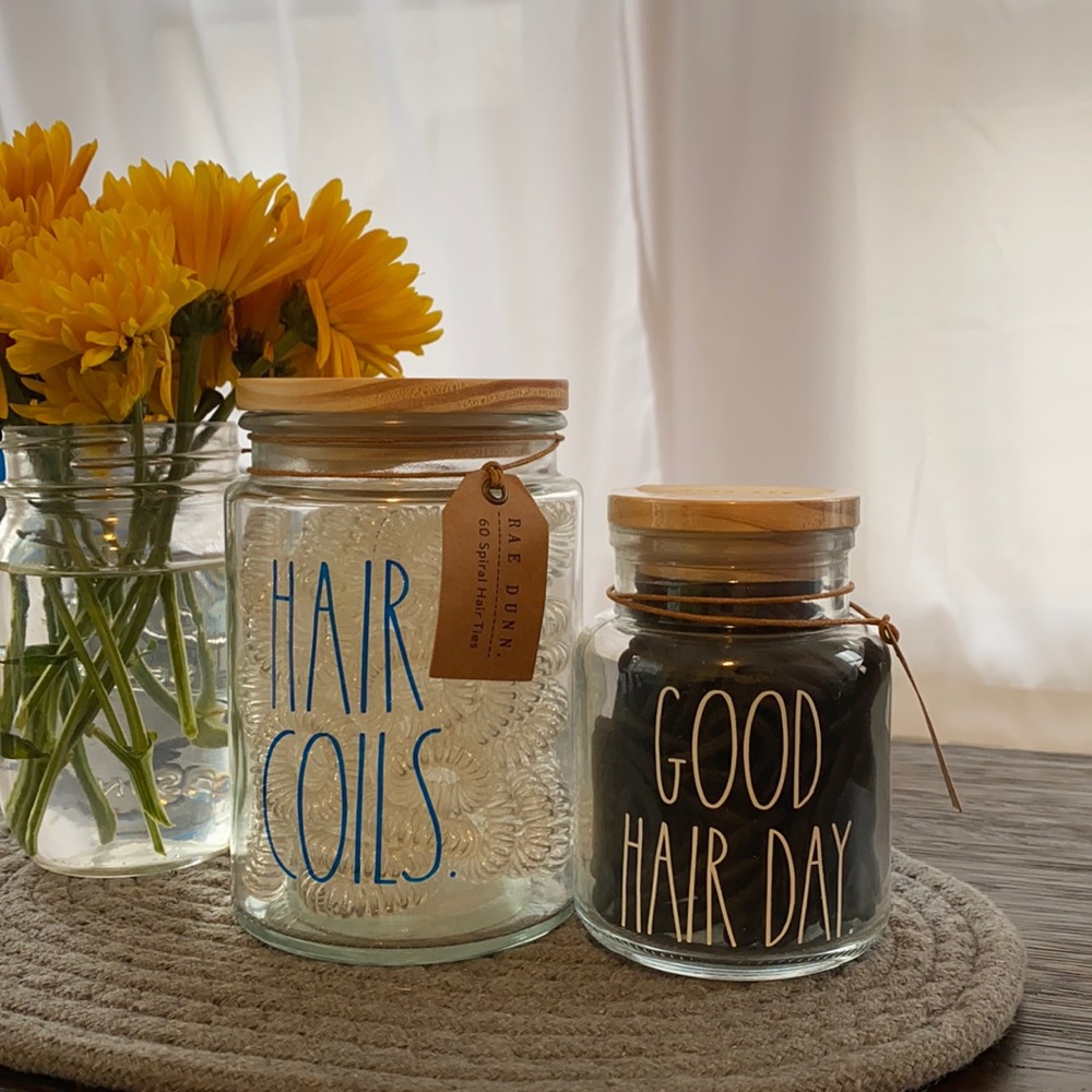 Rae Dunn HAIR COILS & GOOD HAIR DAY jar bundle